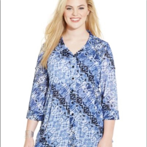 Style and co button down shirt python dye prints tunic - Picture 1 of 8